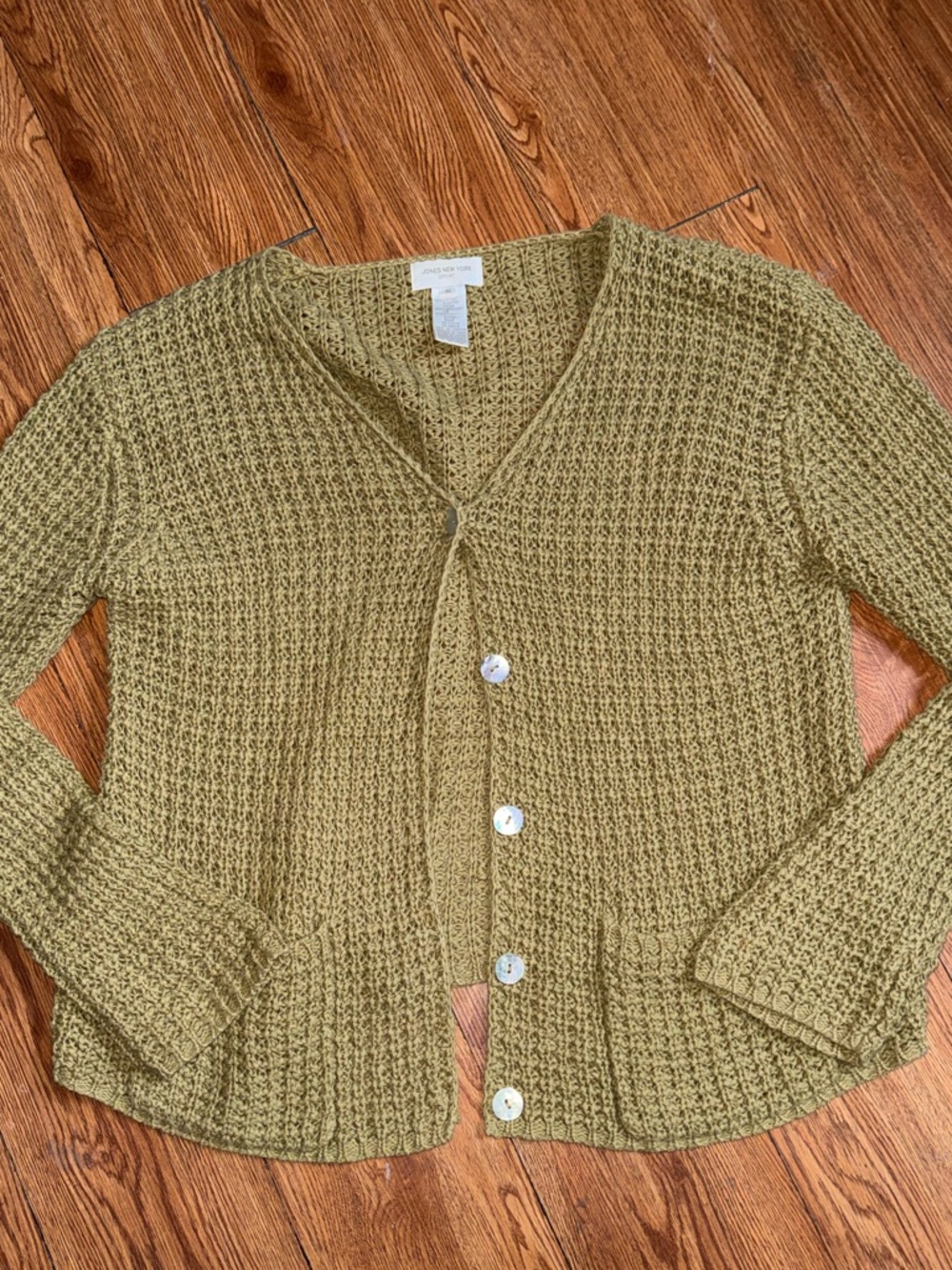 Vintage Jones New York green knit cardigan sweater